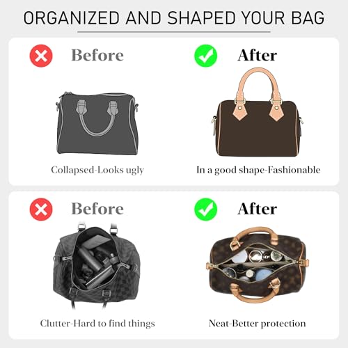 Purse Organizer Insert Compatible with LV Speedy 25 Bag Insert,Premium Felt Lightweight 25 Bag Organizer with Base Shaper, Tote Handbag Inner Divider Purse Accessories with Zipper Pocket,Beige - color: Beige, size: Speedy 25