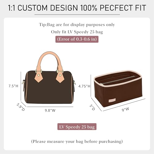 Purse Organizer Insert Compatible with LV Speedy 25 Bag Insert,Premium Felt Lightweight 25 Bag Organizer with Base Shaper, Tote Handbag Inner Divider Purse Accessories with Zipper Pocket,Brown - color: Brown, size: Speedy 25